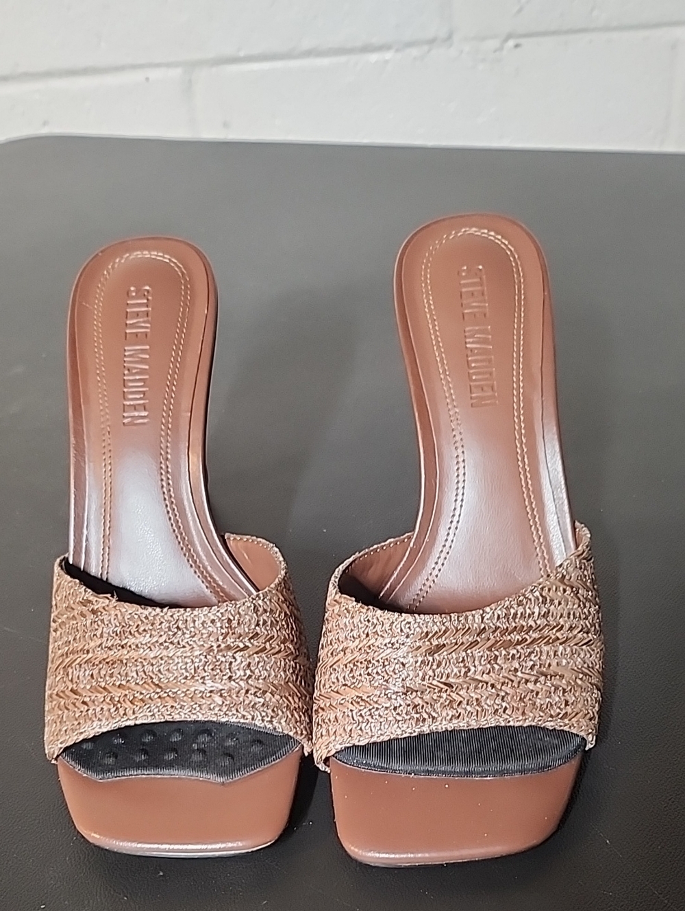 Steve Madden Sia Tan Brown Woven Slide Mules